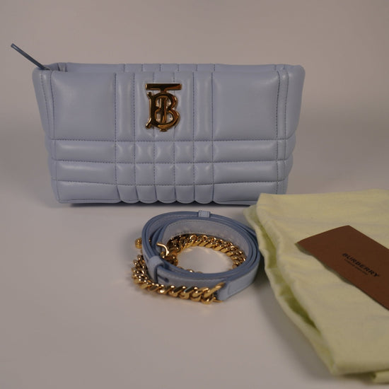 Burberry Pale Blue Quilted Lambskin Small Soft Lola 2 - Way Bag - Vintage Girlfriend Luxury