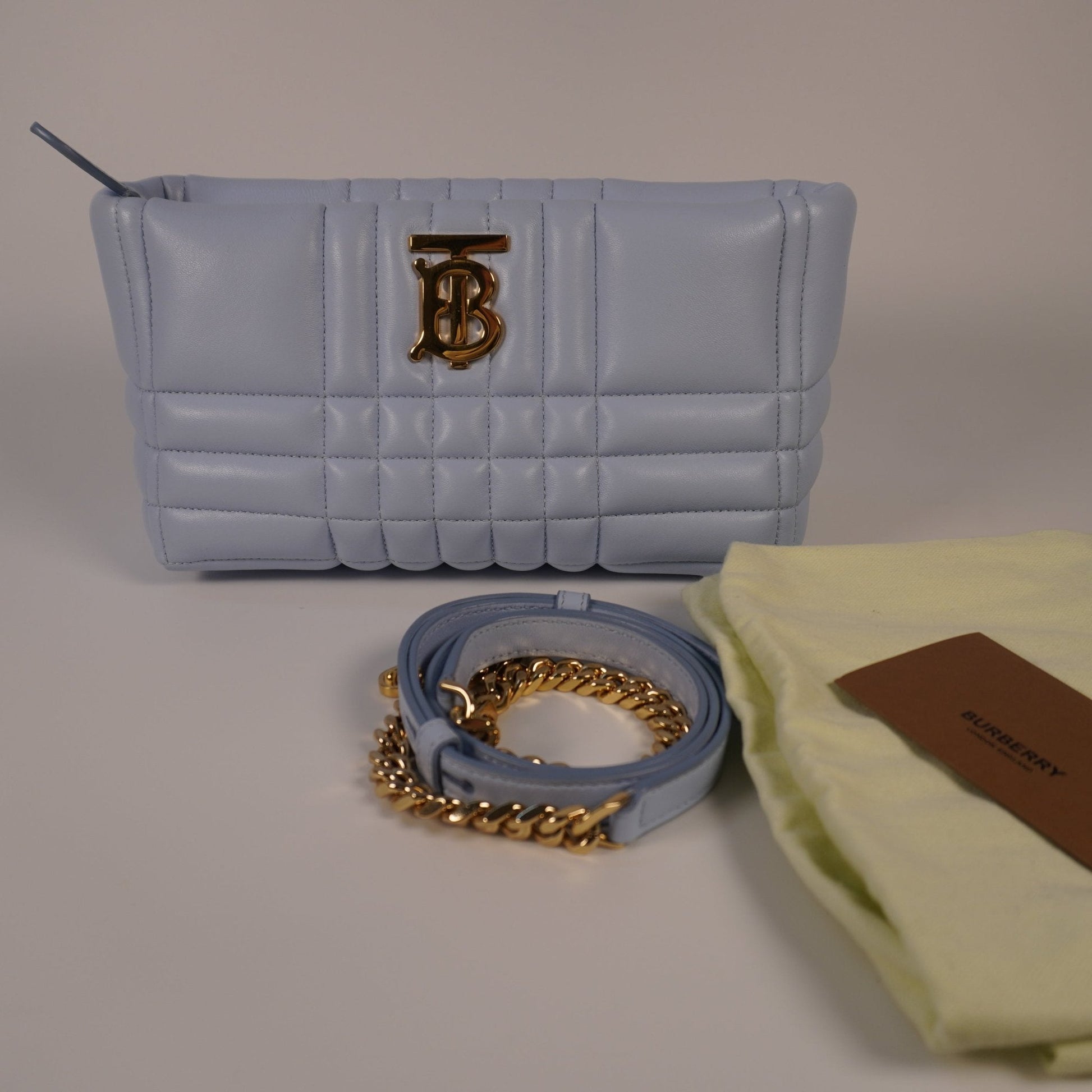 Burberry Pale Blue Quilted Lambskin Small Soft Lola 2 - Way Bag - Vintage Girlfriend Luxury