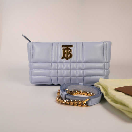 Burberry Pale Blue Quilted Lambskin Small Soft Lola 2 - Way Bag - Vintage Girlfriend Luxury