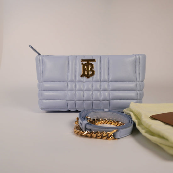 Burberry Pale Blue Quilted Lambskin Small Soft Lola 2 - Way Bag - Vintage Girlfriend Luxury