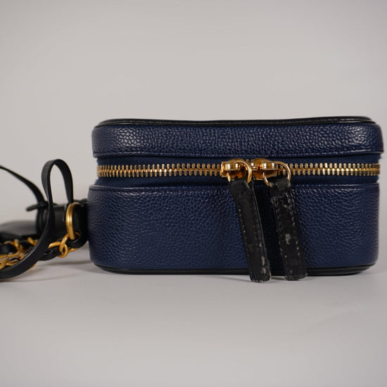 Chanel Caviar Medium Filigree Vanity Case Navy/Black - Vintage Girlfriend Luxury