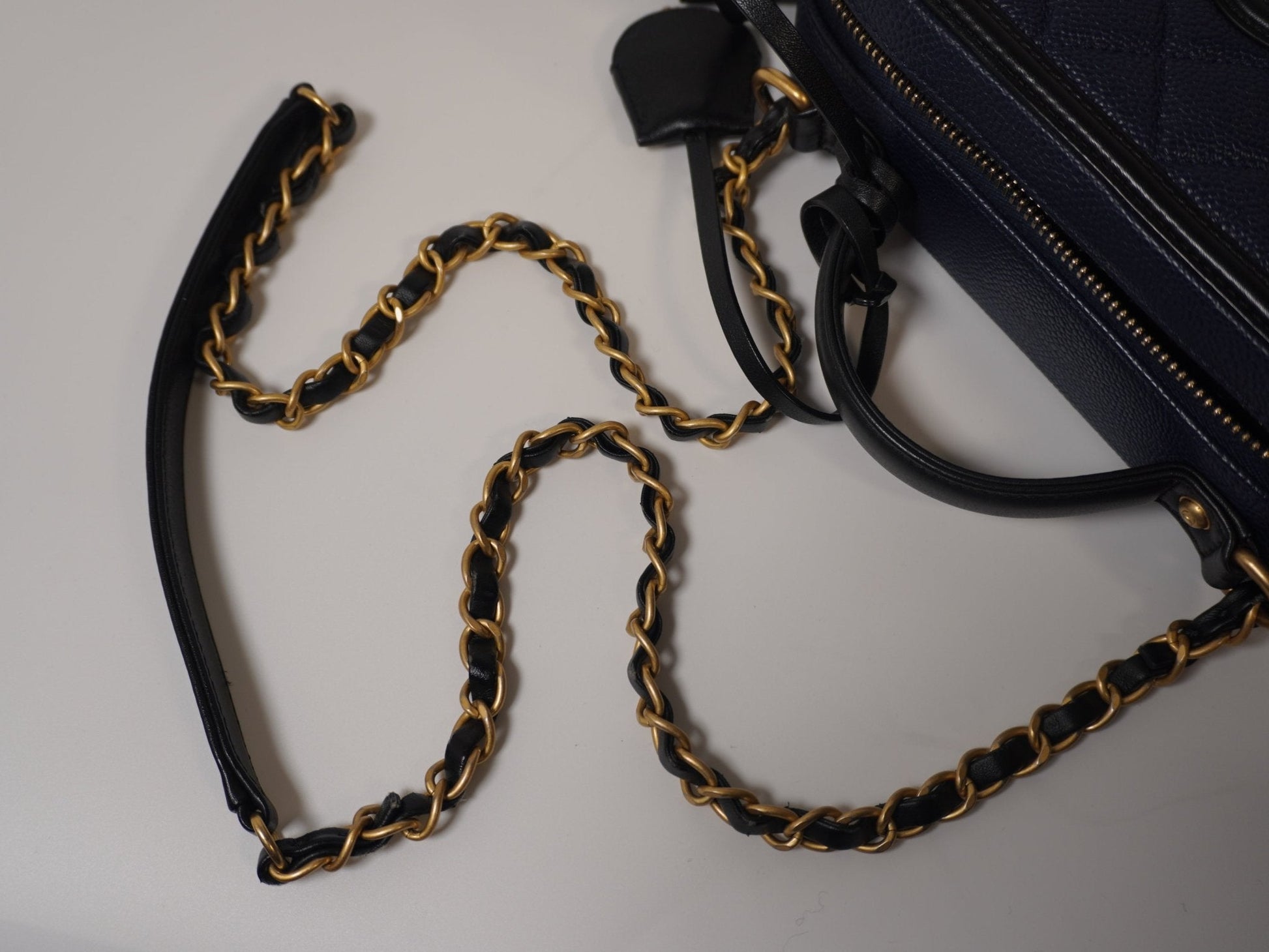 Chanel Caviar Medium Filigree Vanity Case Navy/Black - Vintage Girlfriend Luxury
