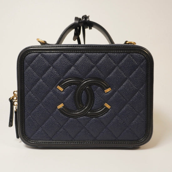 Chanel Caviar Medium Filigree Vanity Case Navy/Black - Vintage Girlfriend Luxury