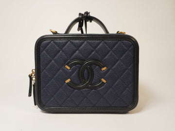 Chanel Caviar Medium Filigree Vanity Case Navy/Black - Vintage Girlfriend Luxury
