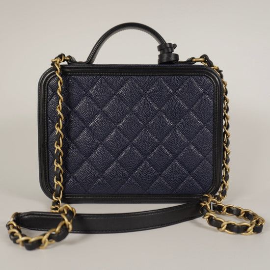 Chanel Caviar Medium Filigree Vanity Case Navy/Black - Vintage Girlfriend Luxury