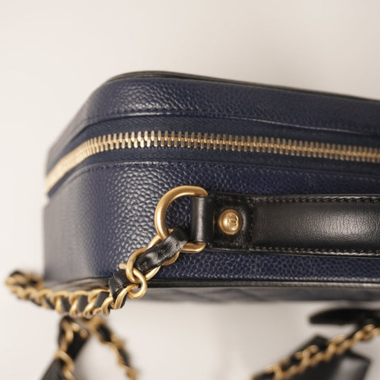 Chanel Caviar Medium Filigree Vanity Case Navy/Black - Vintage Girlfriend Luxury
