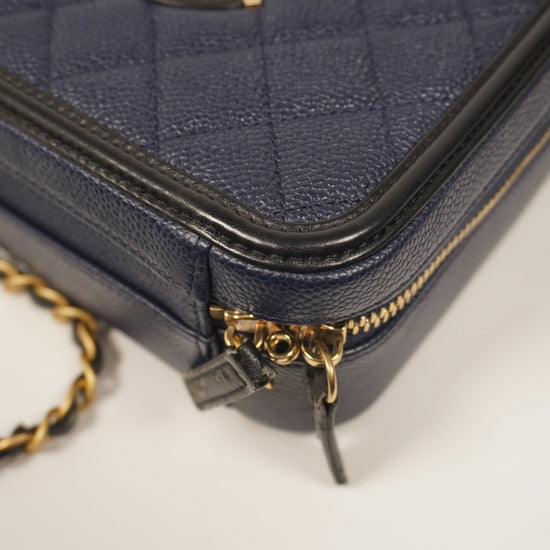 Chanel Caviar Medium Filigree Vanity Case Navy/Black - Vintage Girlfriend Luxury