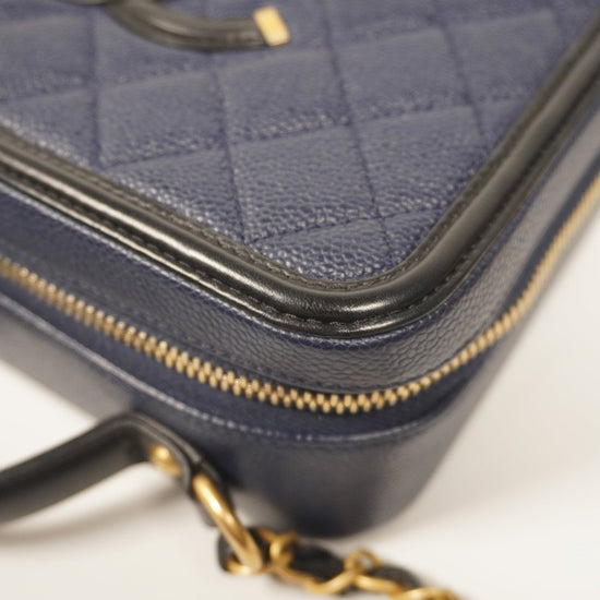 Chanel Caviar Medium Filigree Vanity Case Navy/Black - Vintage Girlfriend Luxury