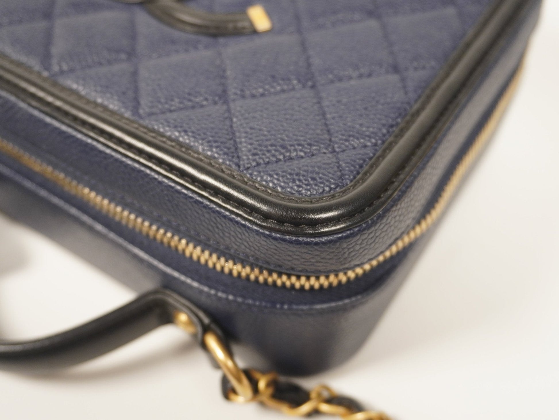 Chanel Caviar Medium Filigree Vanity Case Navy/Black - Vintage Girlfriend Luxury