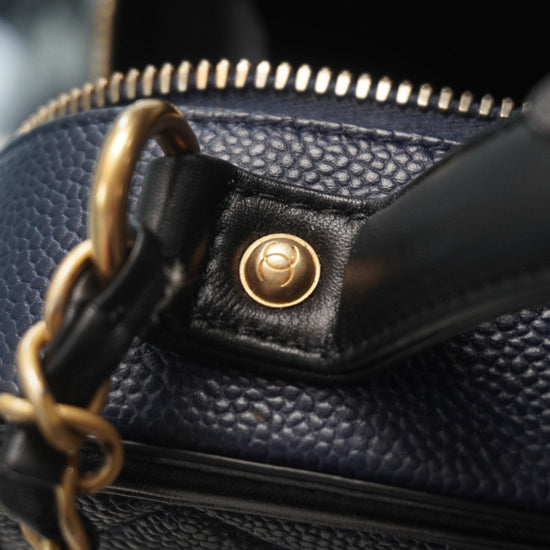 Chanel Caviar Medium Filigree Vanity Case Navy/Black - Vintage Girlfriend Luxury