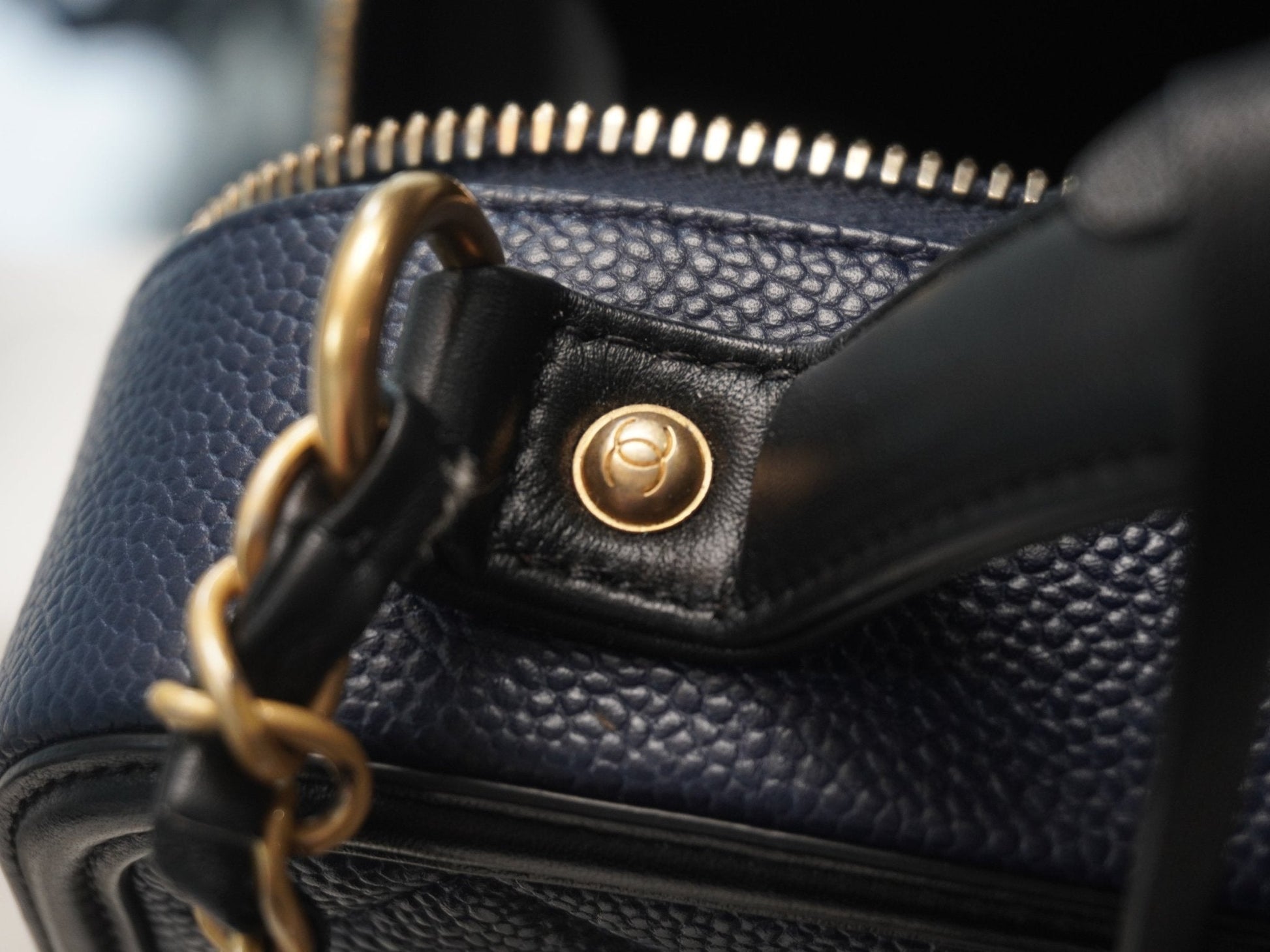 Chanel Caviar Medium Filigree Vanity Case Navy/Black - Vintage Girlfriend Luxury