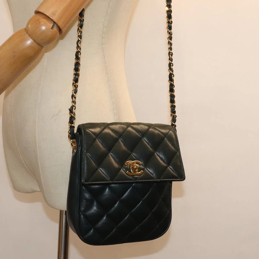 Chanel Rare 90s Vintage Forest Green Lambskin Vertical Mini Flap Bag 24K GHW - Vintage Girlfriend Luxury