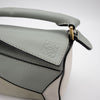 Loewe Mini Puzzle Leather Shoulder Bag White/Ash Grey/Marble Green