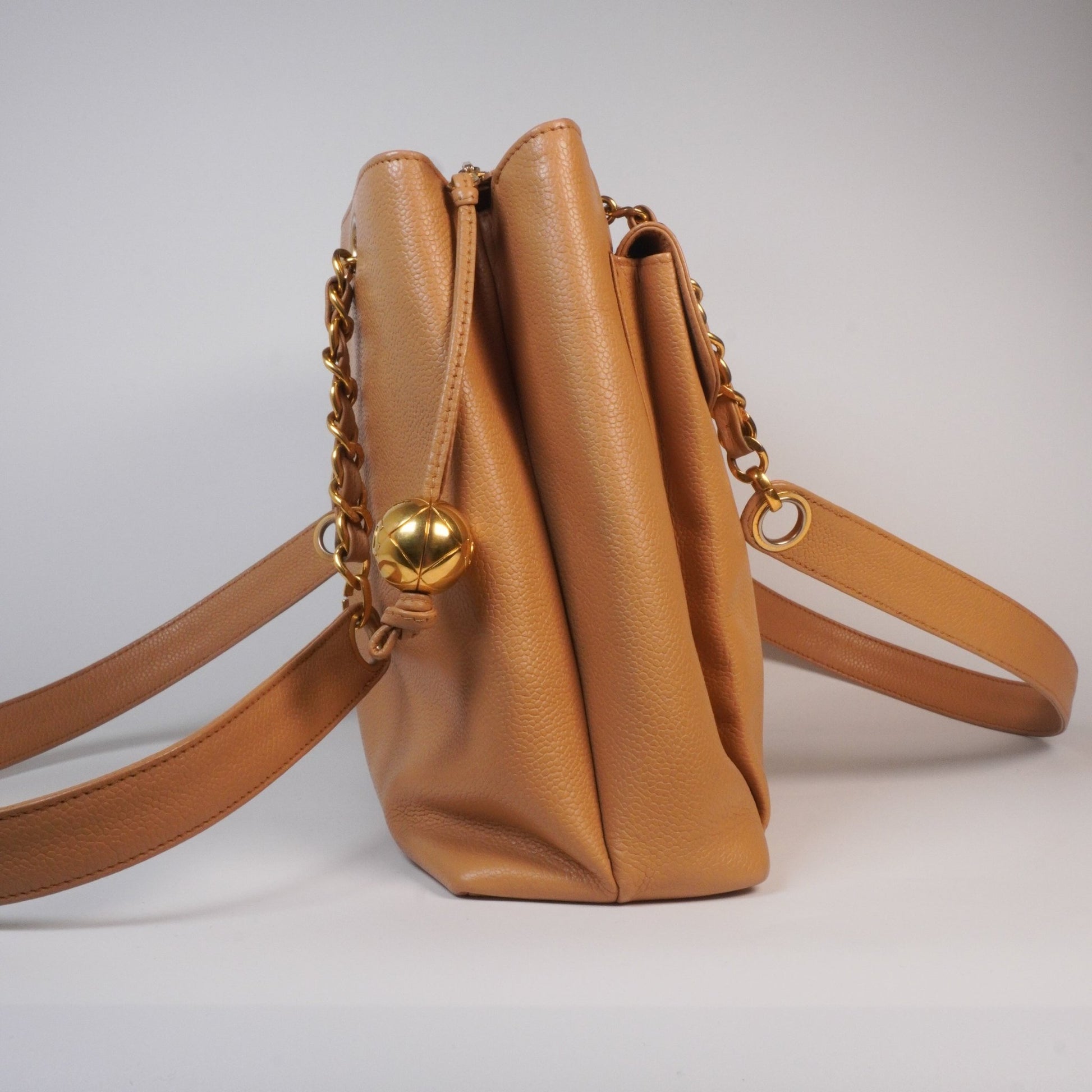 Vintage Beige Caviar Voyage Ligne (Travel Line) CC Turnlock Front Pocket Tote - Vintage Girlfriend Luxury