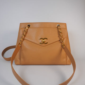 Vintage Beige Caviar Voyage Ligne (Travel Line) CC Turnlock Front Pocket Tote - Vintage Girlfriend Luxury